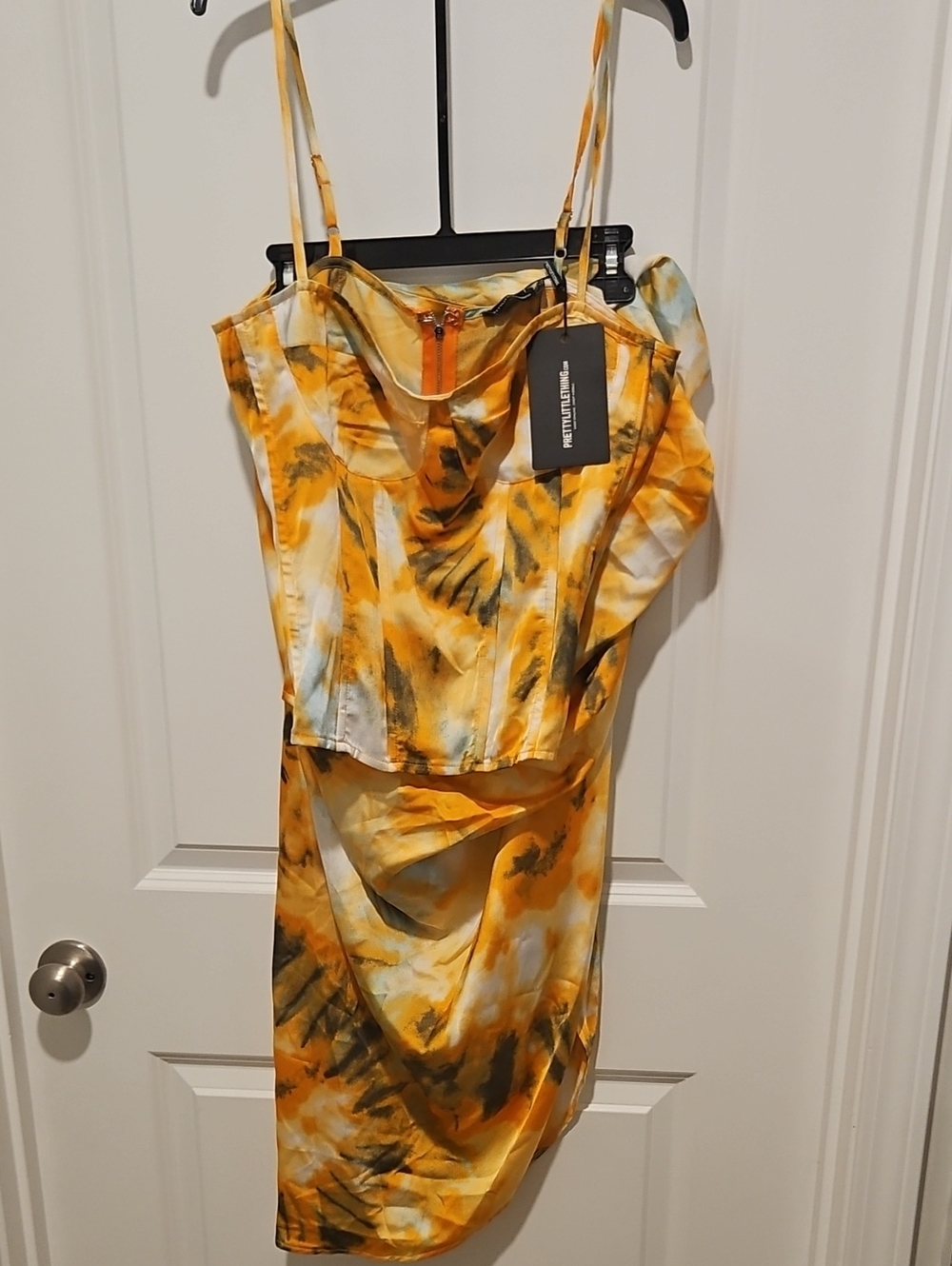 PrettyLittleThing Yellow Tie-Dye Midi Skirt with Bustier